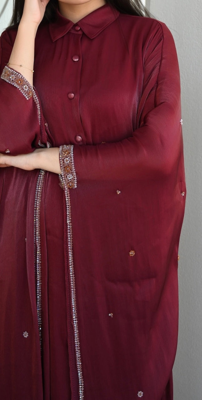 Handwork Abaya Dress - Maroon