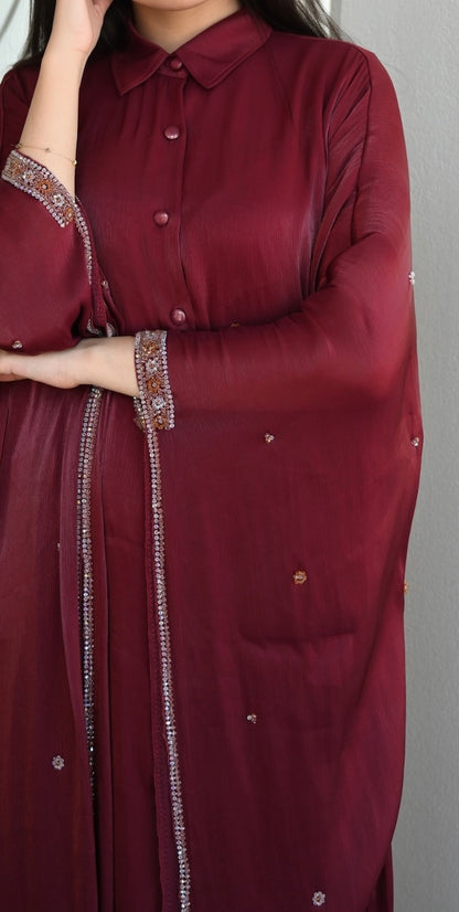 Handwork Abaya Dress - Maroon