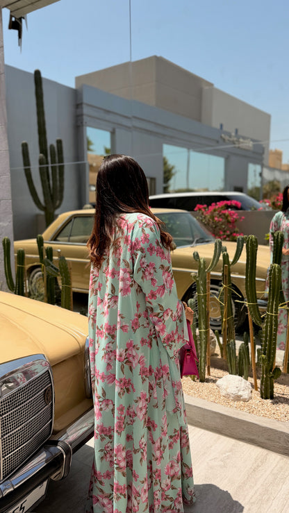 Printed Chiffon Abaya - Forest Rose