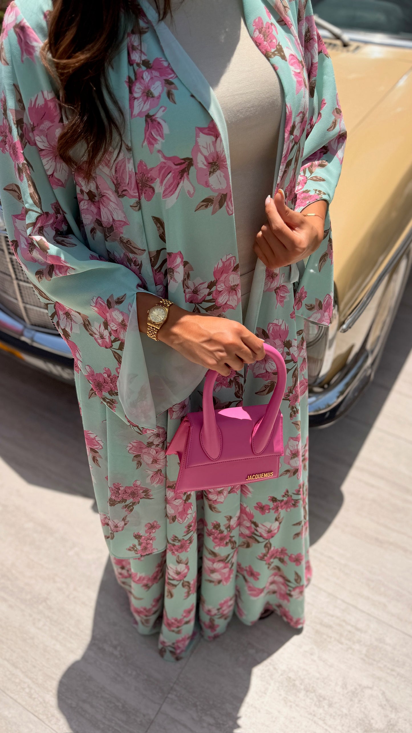 Printed Chiffon Abaya - Forest Rose