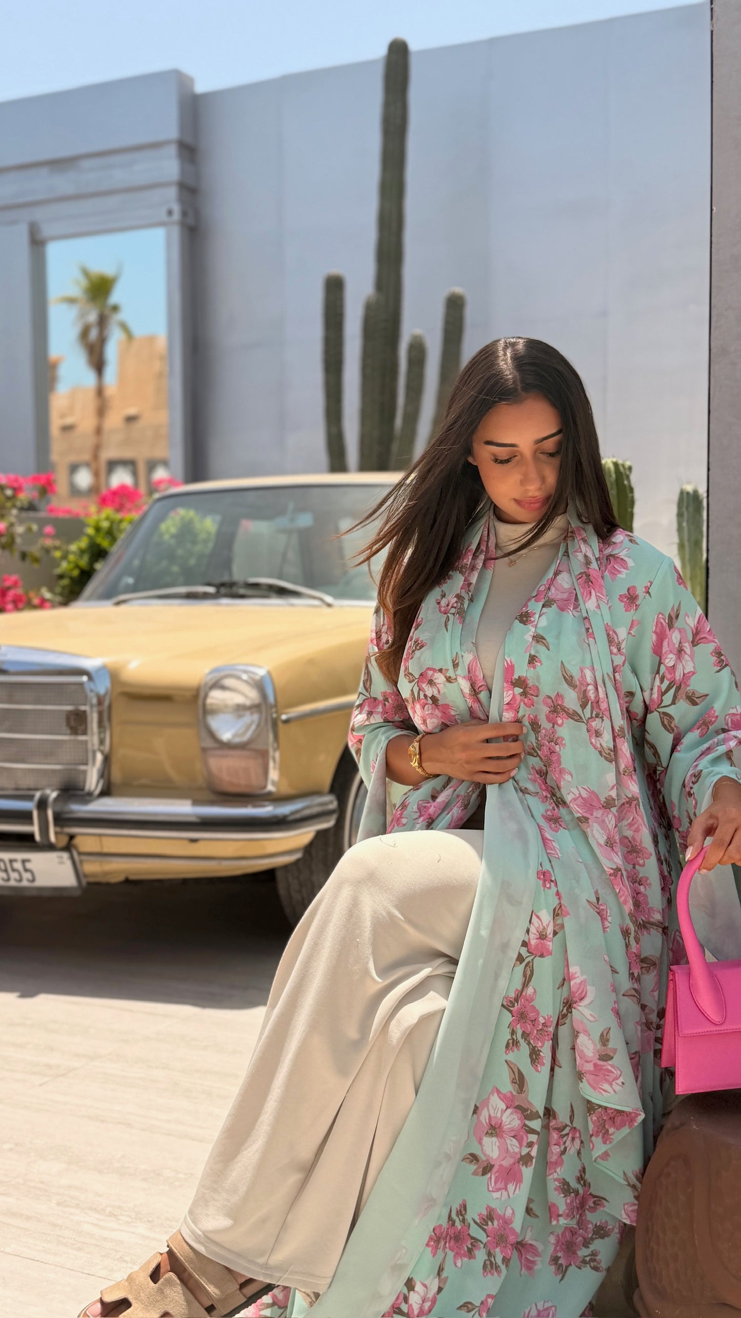 Printed Chiffon Abaya - Forest Rose