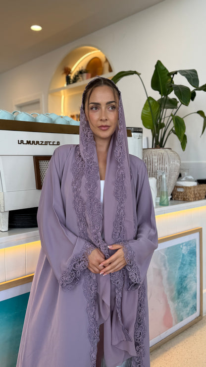 Rose Lace abaya - Lavender
