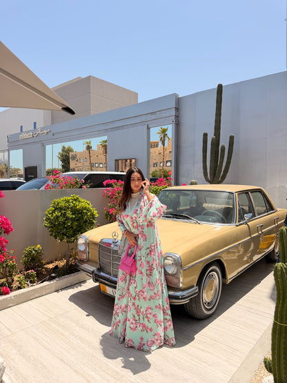Printed Chiffon Abaya - Forest Rose