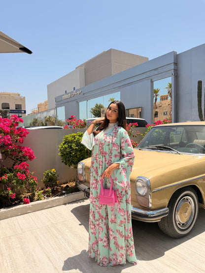 Printed Chiffon Abaya - Forest Rose
