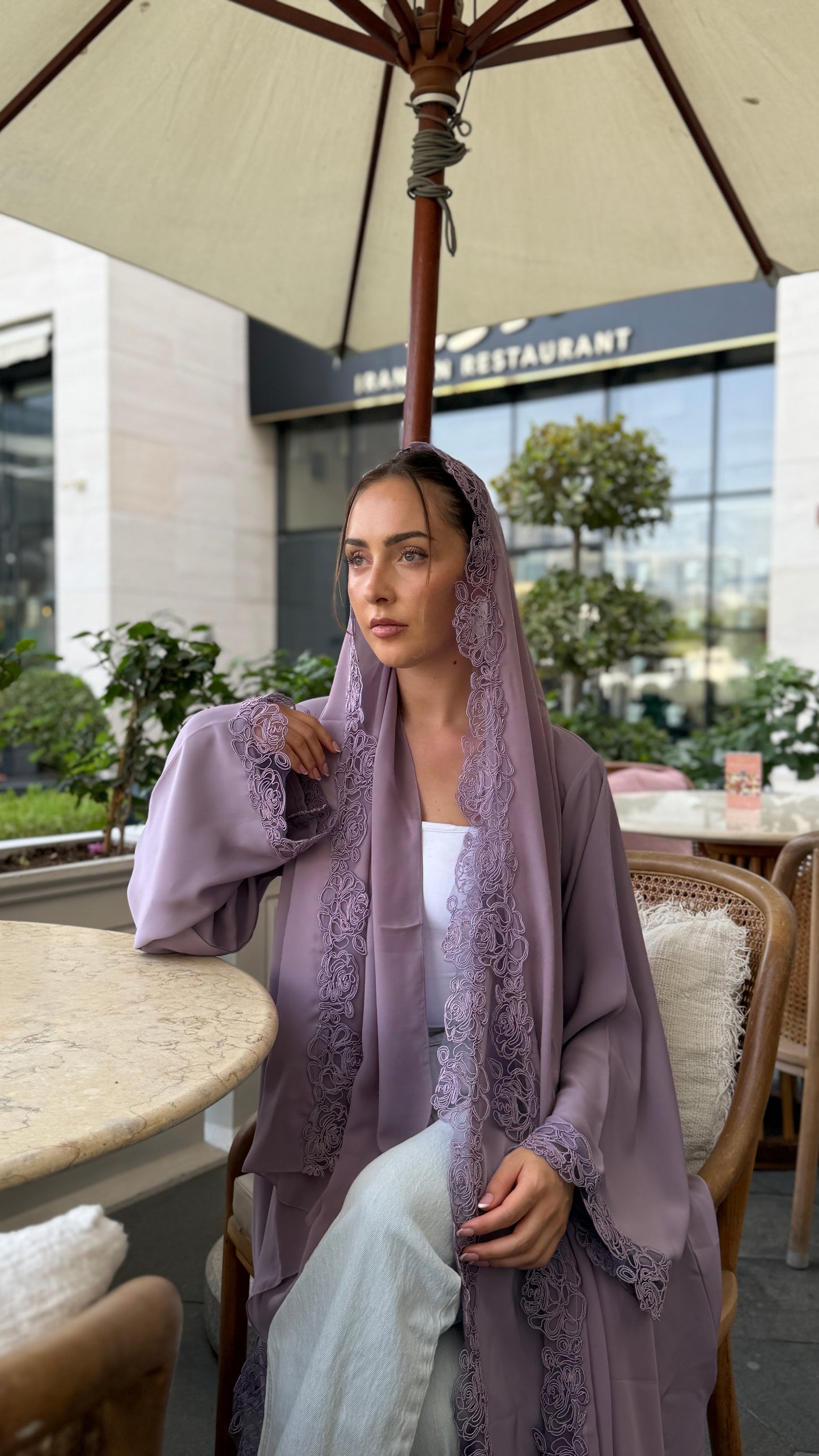 Rose Lace abaya - Lavender