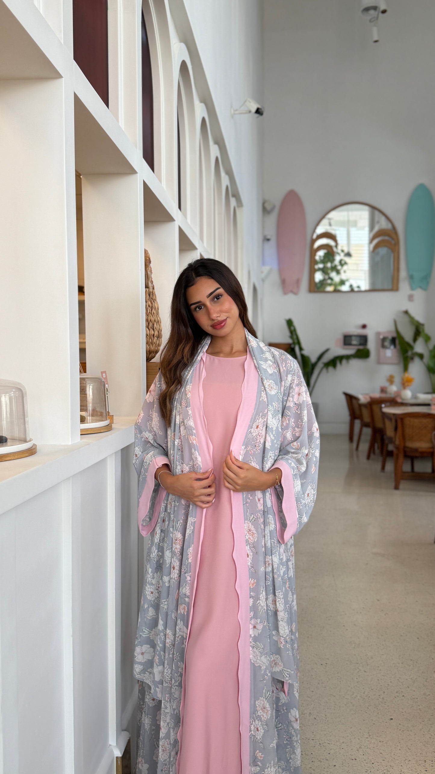 Printed Chiffon Abaya - Silver Bloom
