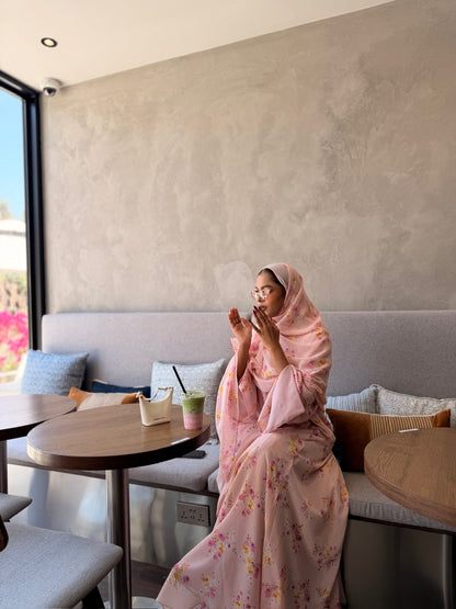 Printed Chiffon Abaya - Pink Lemonade