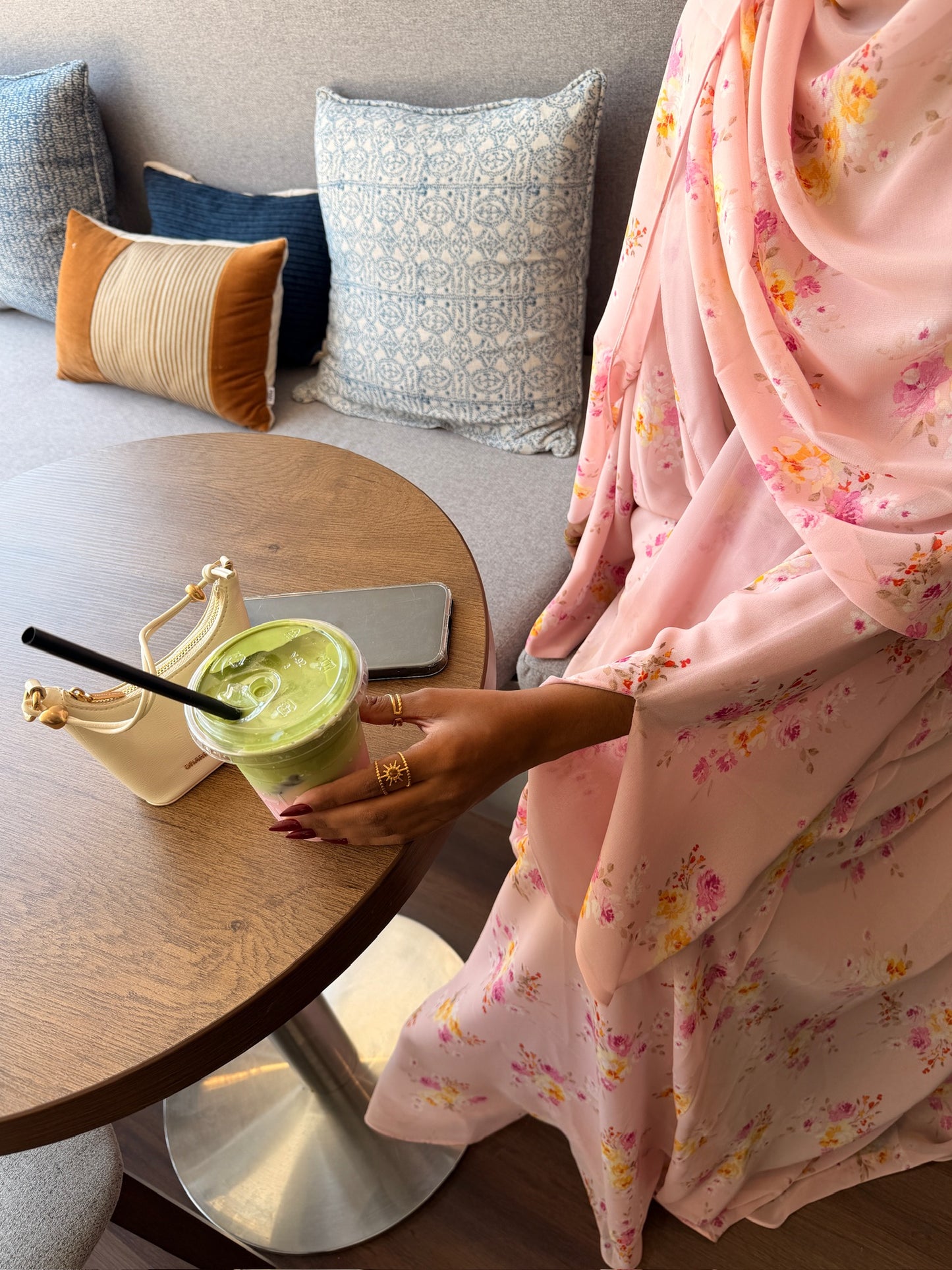 Printed Chiffon Abaya - Pink Lemonade