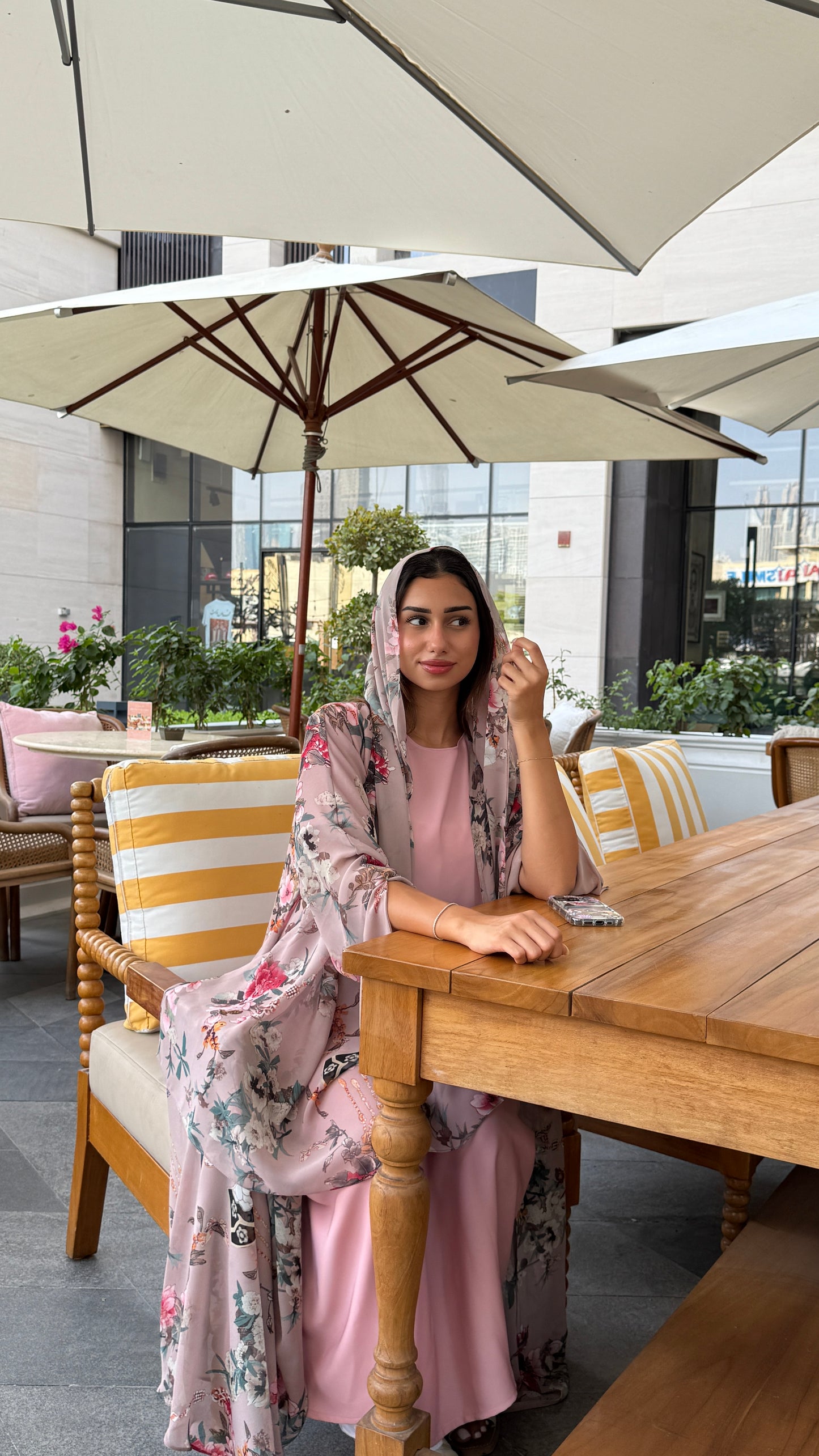 Printed Chiffon Abaya - Mauve Gardenia