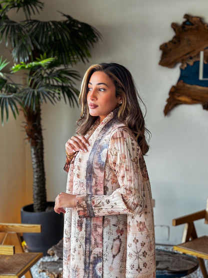 Printed Abaya - Caramel Dusk Plisse