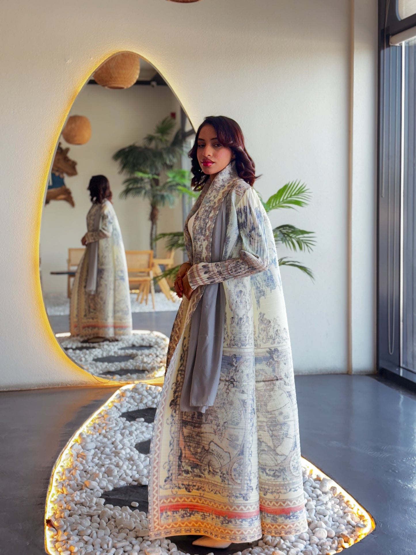 Printed Abaya - Seashore Plisse