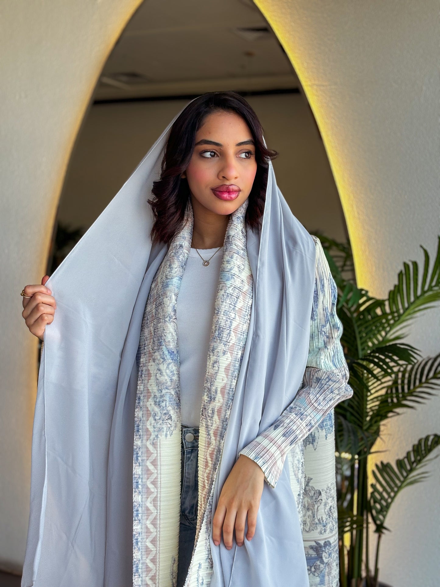 Printed Abaya - Seashore Plisse