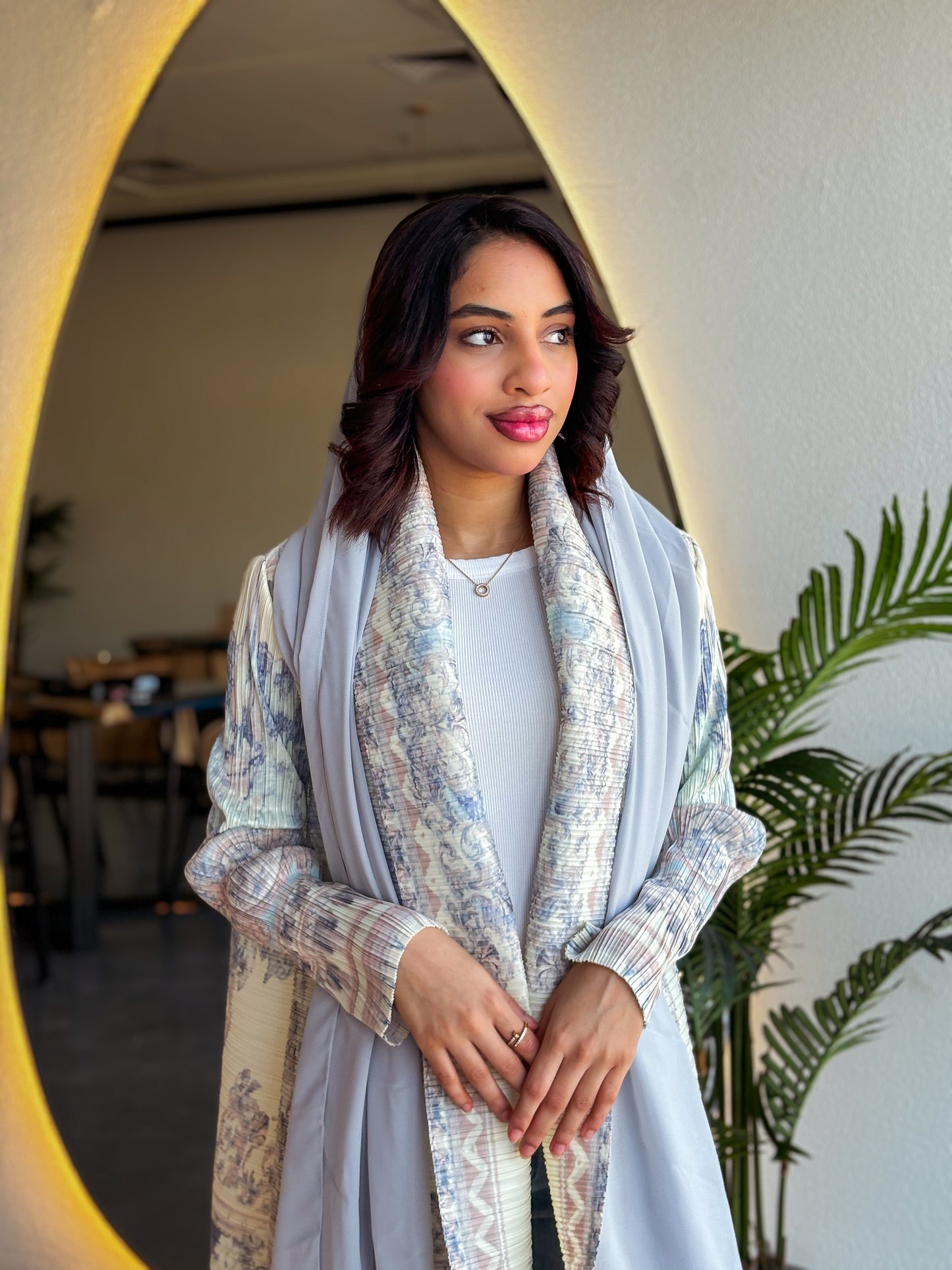 Printed Abaya - Seashore Plisse