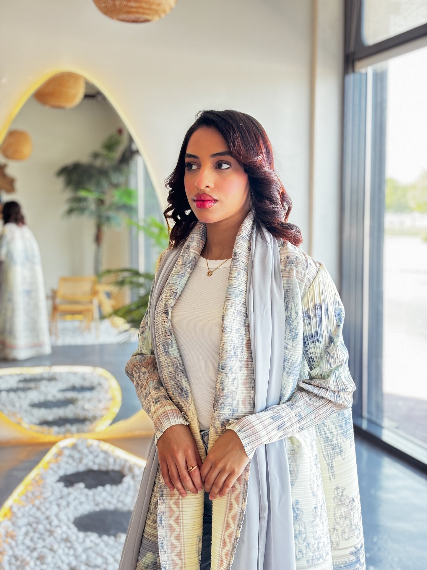 Printed Abaya - Seashore Plisse