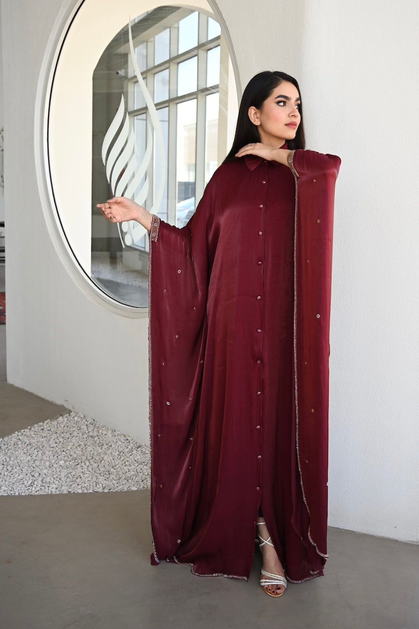 Handwork Abaya Dress - Maroon