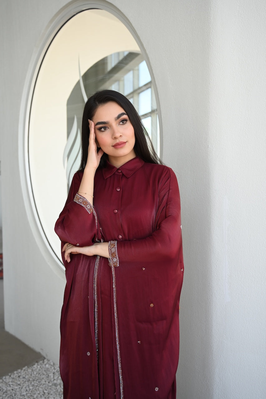 Handwork Abaya Dress - Maroon