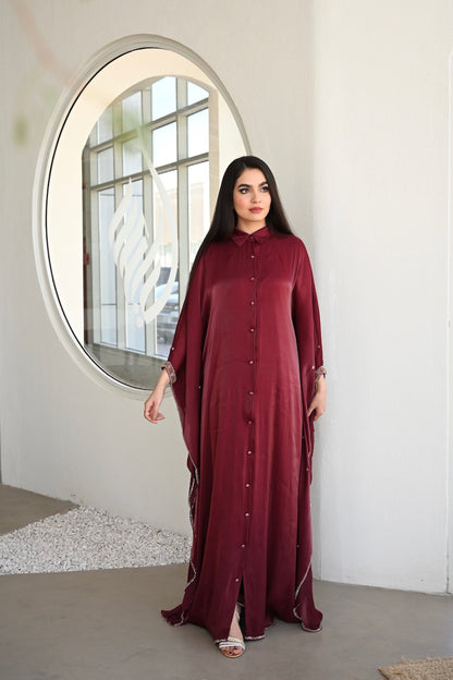 Handwork Abaya Dress - Maroon