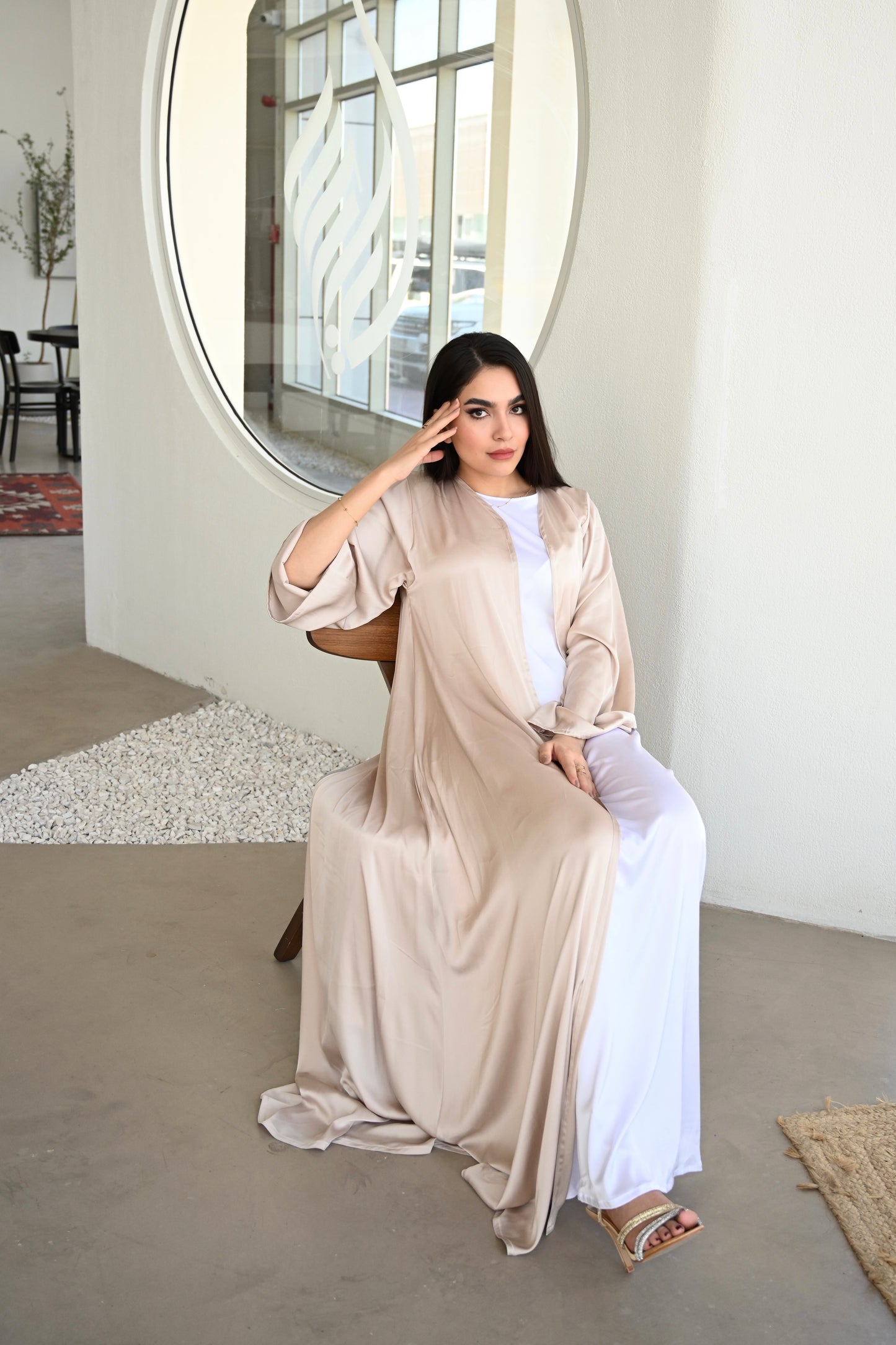 Silk Abaya Set - Beige